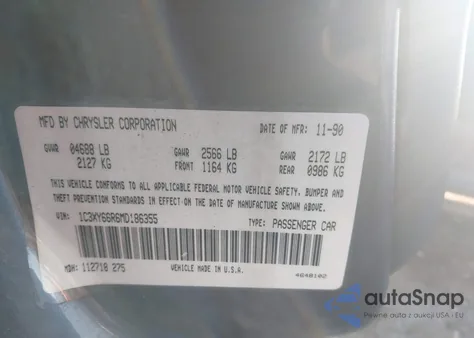 1991 Chrysler New Yorker Fifth Avenue from USA, damaged, VIN 1C3XY66R6MD186355